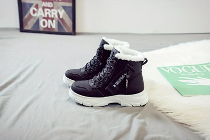 Short Snow Boots, Anti‑Slip, Warm Fur Lined, Lace-Up Casual Ankle Boots, Come in Black, White, Tan