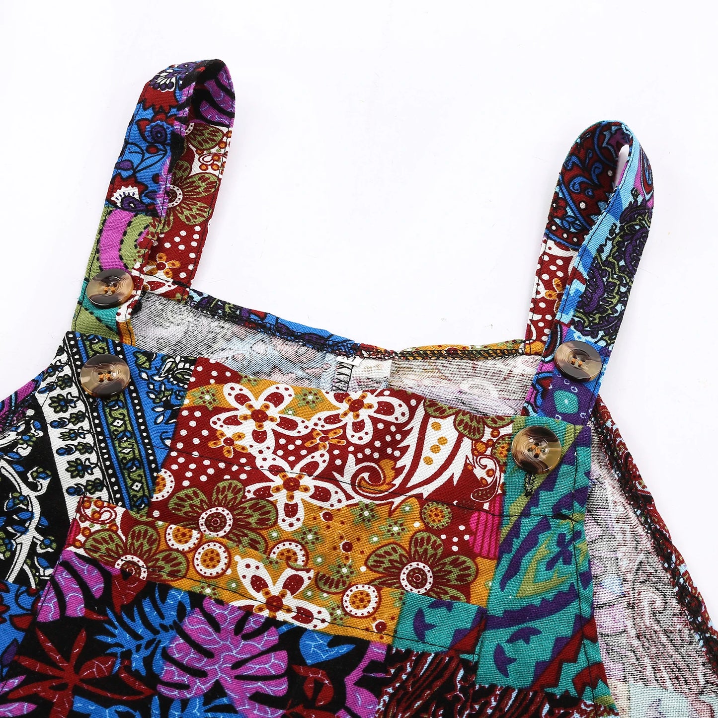 Sizes to 5XL!!!  Captivating Boho Overalls, Multicolor, Square Neck, Sleeveless Casual Jumpsuit with Pockets