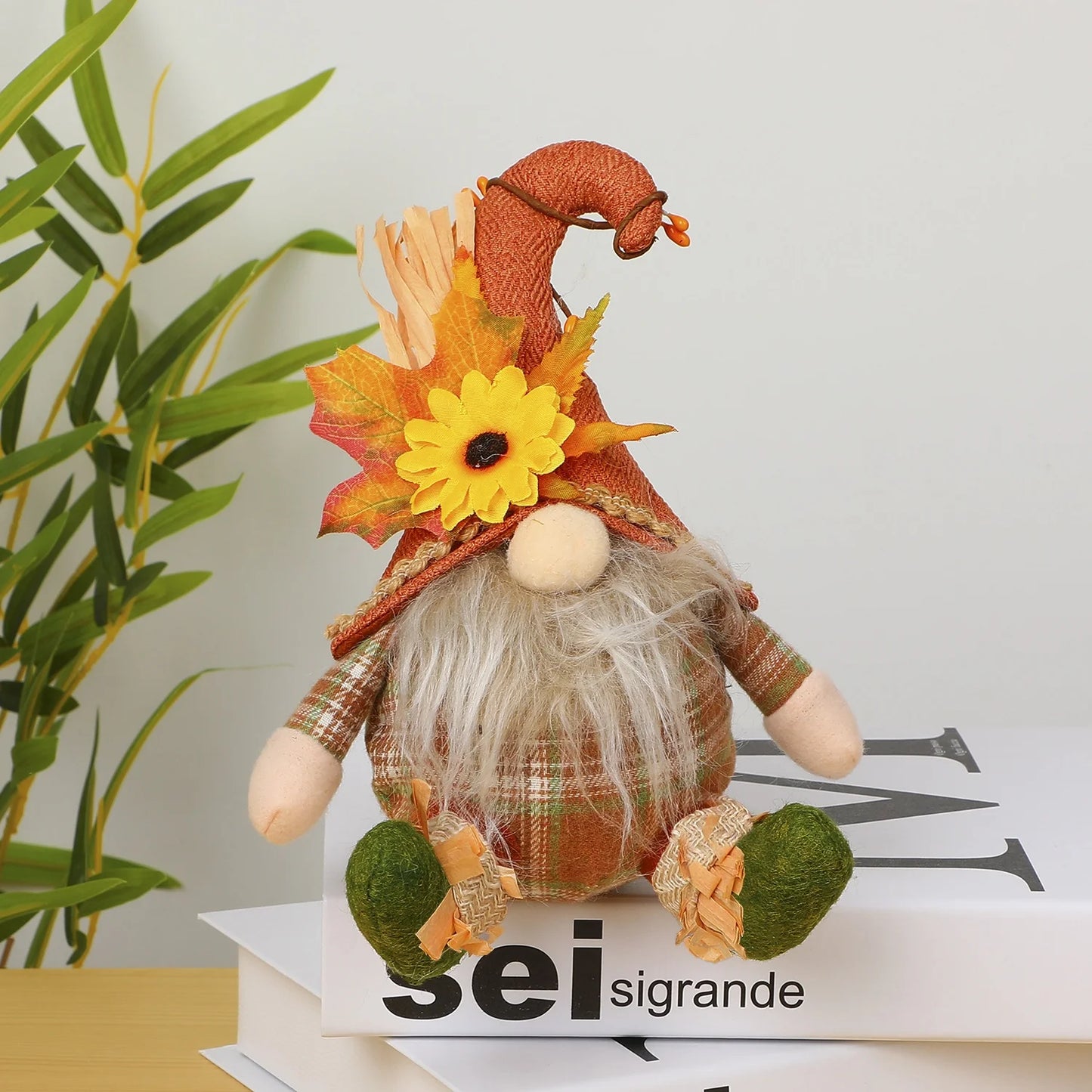 Rustic Autumn Harvest Scarecrow Decor, Plaid & Sunflower Accents for Thanksgiving, Halloween, Farmhouse Wall Decor, Party Props, approx 7 by 4 inches