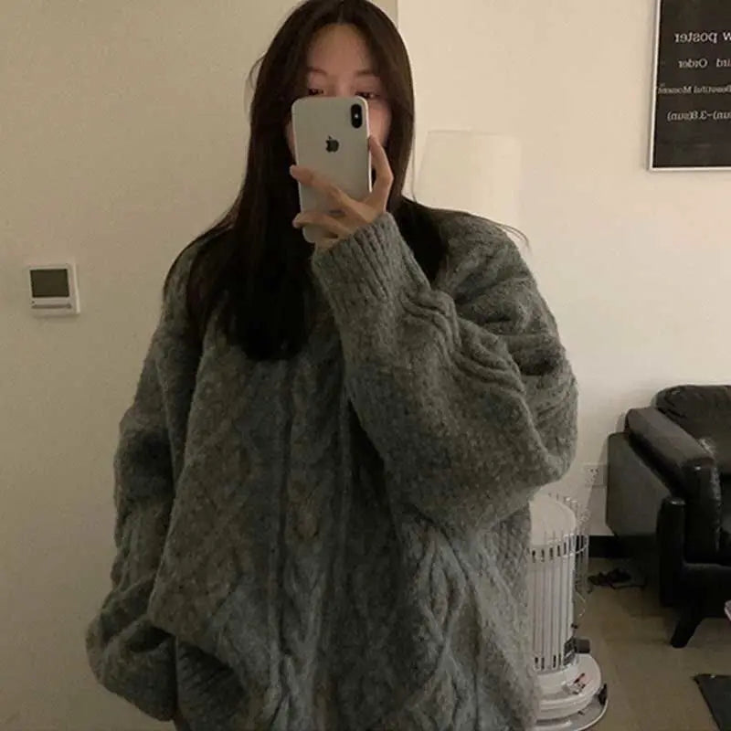 Thick Warm Cable Knit Oversized Pullover Sweater, 2 Colors