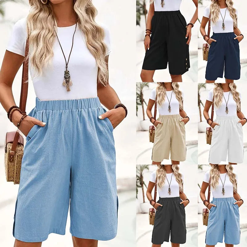 Sizes to 2XL Casual Solid Color Shorts - 5-Inch Mid-Length, Elastic Waist, Straight Leg