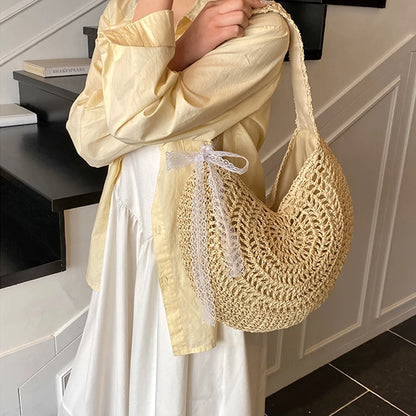 Casual Hobo Straw Shoulder Bags Handmade Weave Crossbody Bags Vintage