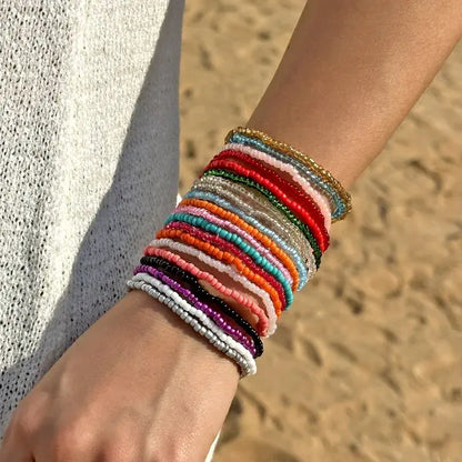 Bohemian Style Beaded Bracelets Set, Colorful Beads, Stretchy Strand Chain, Stacked Bracelets