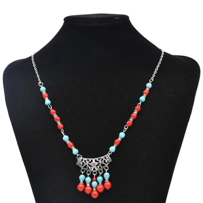 Bohemian Black Blue Stones, Coin tassel Necklace Turkish Gypsy Boho