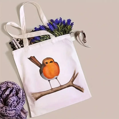 Charming Robin Canvas Tote Bag - Reusable, Large Capacity Shoulder Handbag. PERFECT GIFT BAG--WHY USE PAPER????