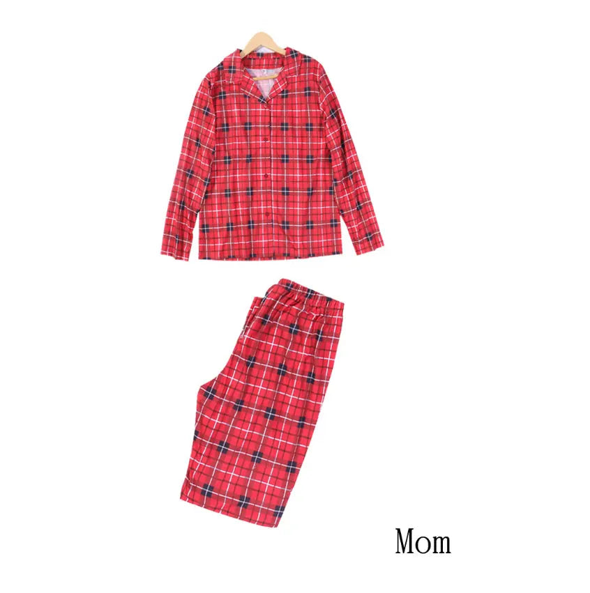 Family Christmas Pajamas Matching Sets Adult And Kids Red Plaid Button Shirts Tops+Pants Baby Romper Dog Pajamas too!!