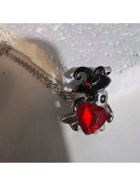 Gothic Punk Bat Wings and Heart Shaped Resin Pendant Necklace
