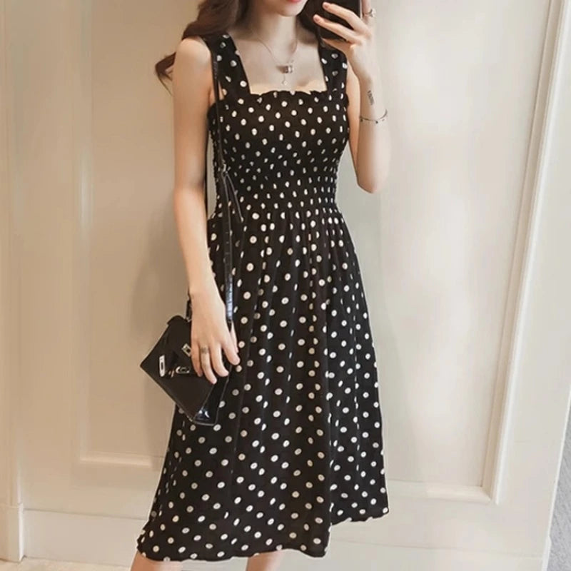Polka Dot Dress sizes to 2XL  Backless, A-Line, Shoulder Straps creating a Square Neckline