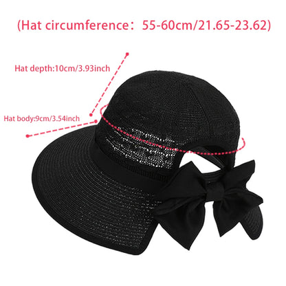 Bow-tied Straw Sun Hat with Ponytail Hole  in 3 Colors