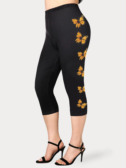 Plus Sizes to 4XL, 3D Printed Outfit, Floral Graphic Top and Matching Capri Leggings