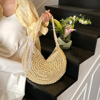 Casual Hobo Straw Shoulder Bags Handmade Weave Crossbody Bags Vintage