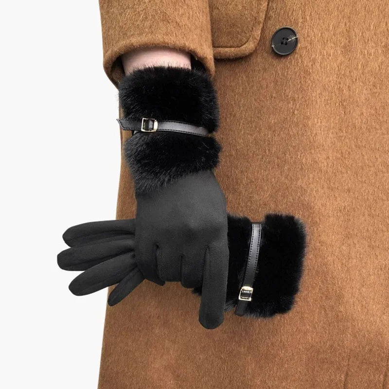Warm Gloves Fleece Lined Windproof Cold-Resistant Touchscreen Compatible with Plush Decoration