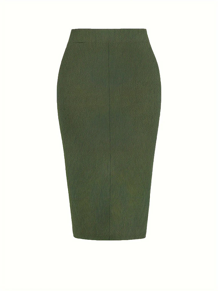 Plus Size to 4XL, Solid Colors, Elastic Waist, Drawstring Split Skirt, Casual Stretchy Skirt