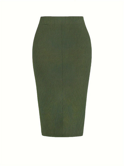 Plus Size to 4XL, Solid Colors, Elastic Waist, Drawstring Split Skirt, Casual Stretchy Skirt