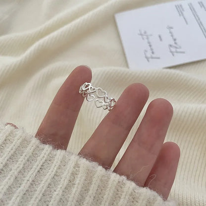 Sterling Silver Rings INS Fashion Vintage Hollow Lines  Adjustable  Jewelry