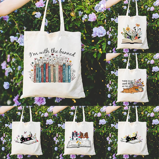 Canvas Book Themed Tote Bag Shoulder Bags. ALSO MAKES A GREAT GIFT BAG--WHY USE PAPER????