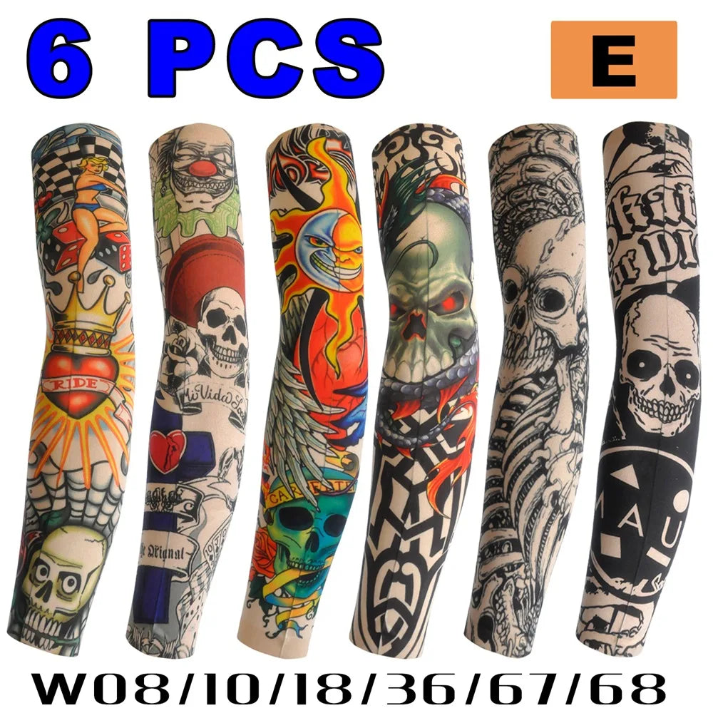 6 PCS Tattoo Sleeve for Men or Women Anti-Sunburn Sleeve Elastic Outdoor