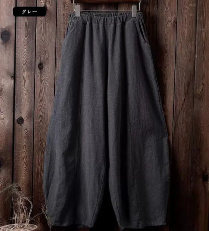 Up to 4XL Vintage Cotton Linen Blend Wide Leg Pants with elastic Waist and Pockets