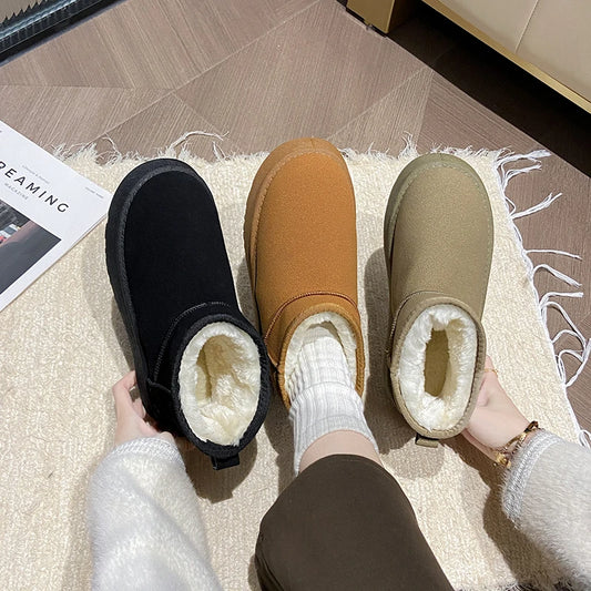 Short Plush, Warm Snow Boots, Casual Suede, Fur Insole