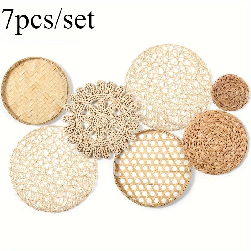 7pcs/set Bohemian Hand-Woven Hanging Straw Wall Decor