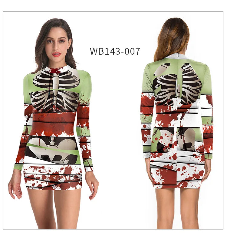 Bloody Nurse Cosplay Costume Dress Long Sleeves Sexy Tight Nurse Uniform and Skeleton Uniform.  Plus others