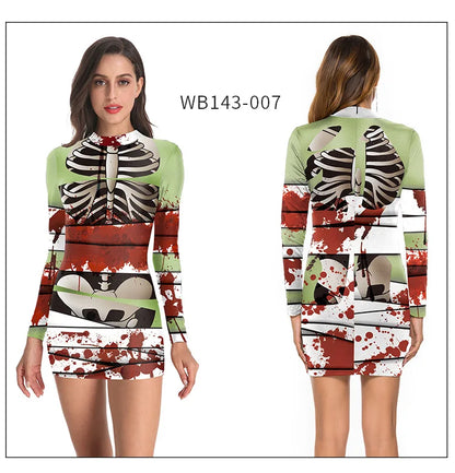 Bloody Nurse Cosplay Costume Dress Long Sleeves Sexy Tight Nurse Uniform and Skeleton Uniform.  Plus others