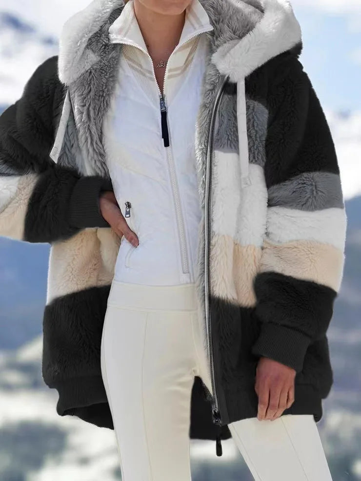 Oversized Warm Plush Jacket with Pockets, Hood, and Zipper Front, Loose, Cozy Fit. comes in 10 Colors