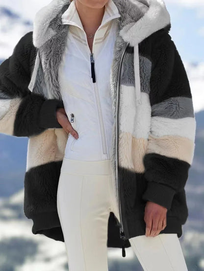 Oversized Warm Plush Jacket with Pockets, Hood, and Zipper Front, Loose, Cozy Fit. comes in 10 Colors