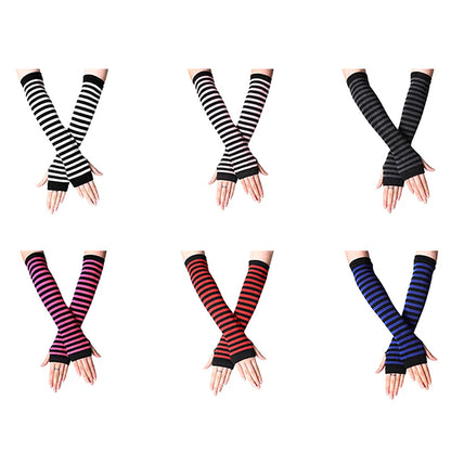 Winter Warm Long Sleeve Gloves Fingerless Stripe Knitted Elbow Elastic Outdoor Fashion Warm Wrist and Arm Glove in 8 colors