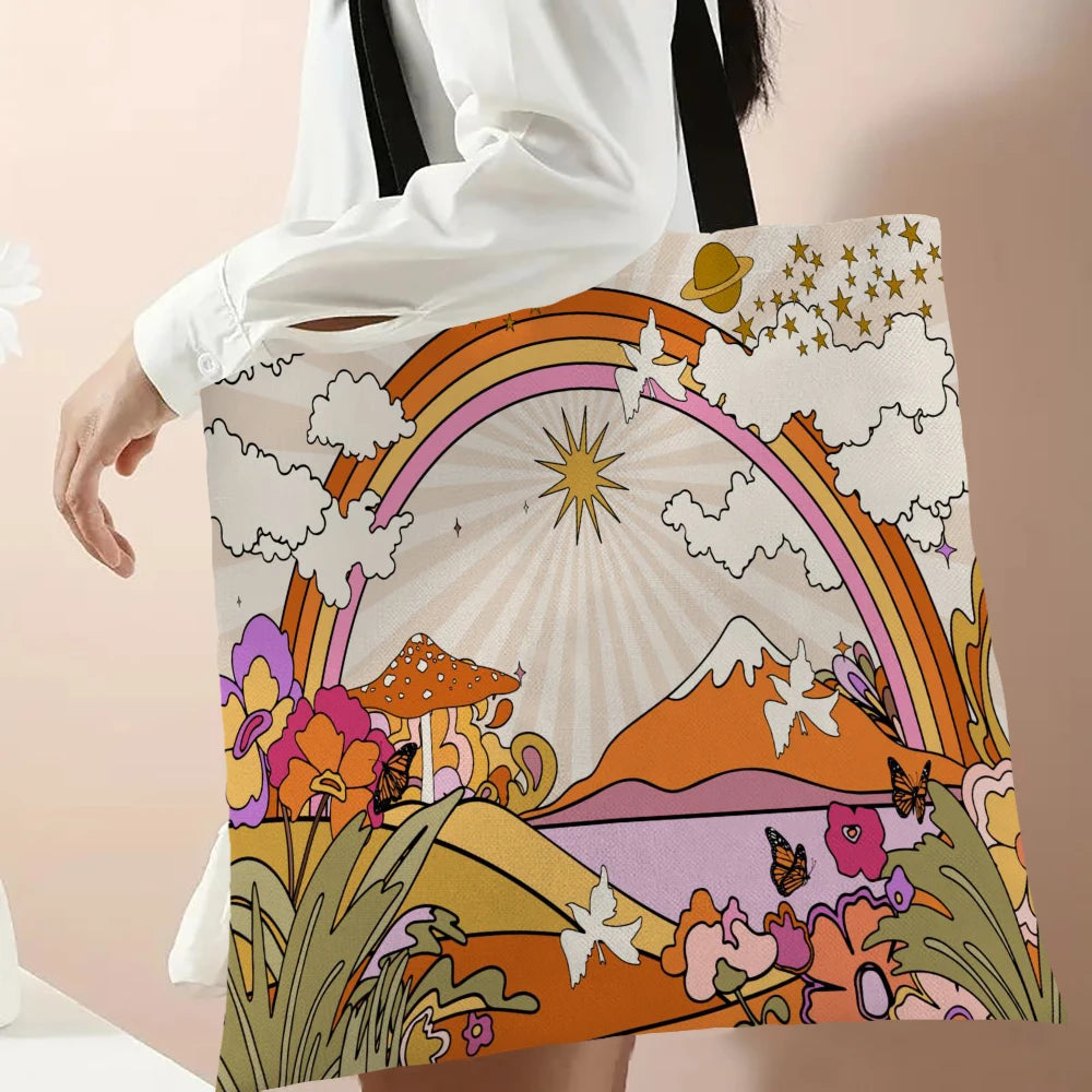 Mushroom Print Shopping Bag Eco Reusable Polyester/Linen Large Tote , Use as a GIFT BAG--WHY USE PAPER???