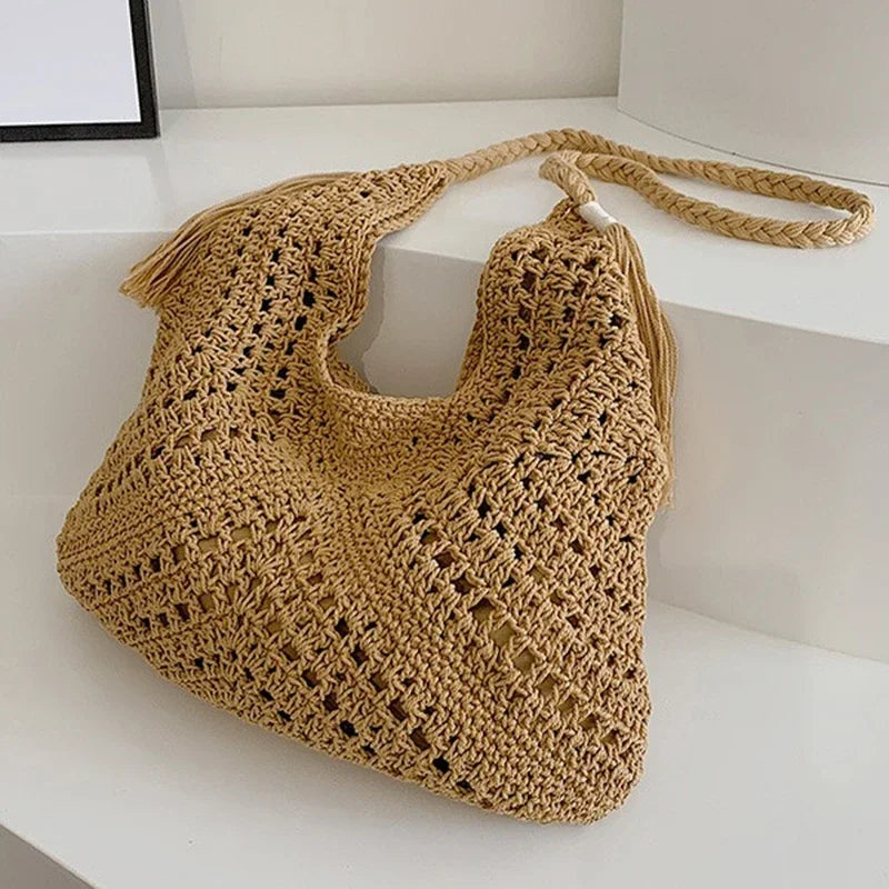 Boho Crochet Shoulder Bag with Tassels