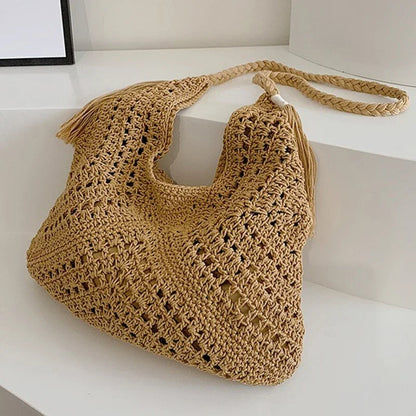Boho Crochet Shoulder Bag with Tassels