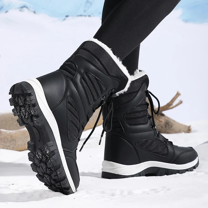 High-top Waterproof Snow Boots, Thick Plush Warm Insoles, Tie Up, Come in Army Green, White, and Black