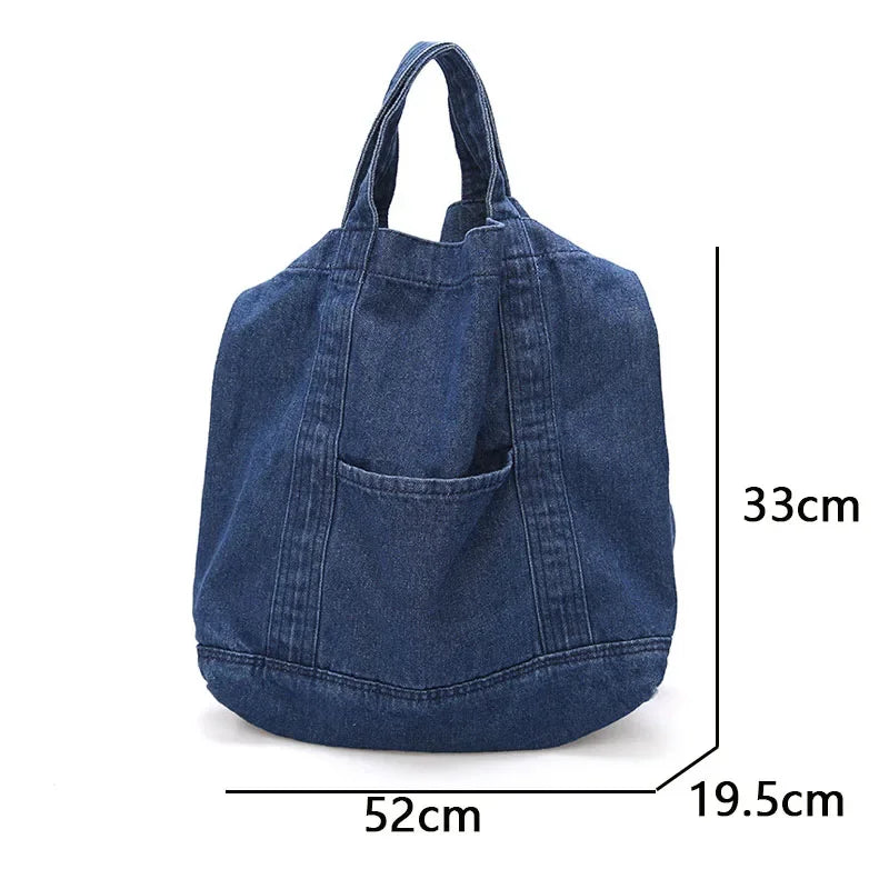 Large Capacity Denim Crossbody Shoulder Bag or Short Handle Handbag