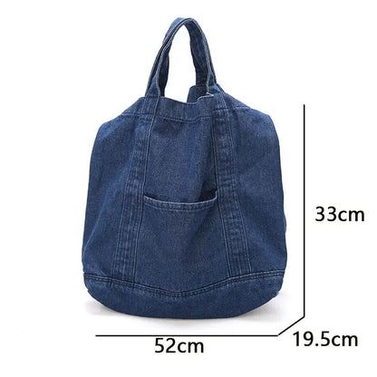 Large Capacity Denim Crossbody Shoulder Bag or Short Handle Handbag