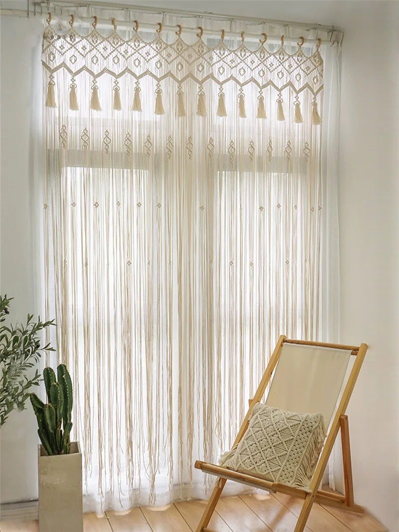 Hand-woven Macrame Cotton Tapestry Curtain, Wall Hanging Art Tapestry, Boho Decoration, Bohemian Wedding Backdrop Tapestry