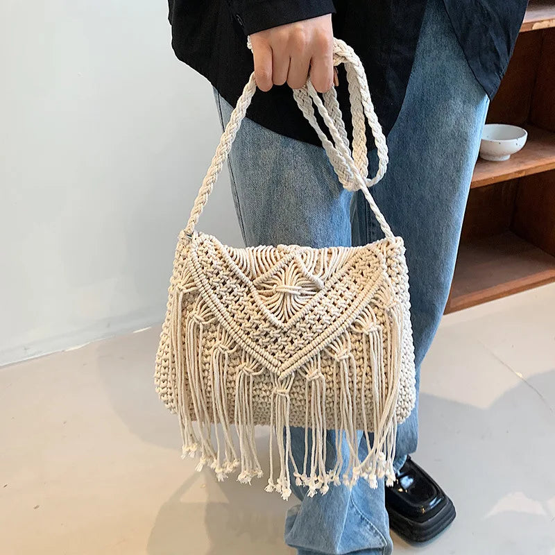 Cotton Woven Crossbody Bags  Small Tassel Handbag Messenger Bags