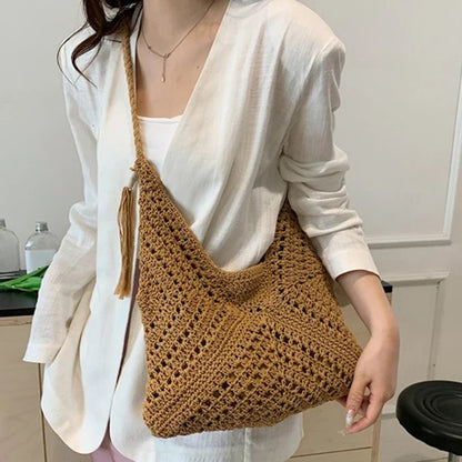 Boho Crochet Shoulder Bag with Tassels