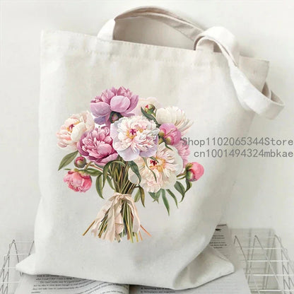 Aesthetics Peony Graphic Canvas Tote Bag . ALSO GREAT FOR GIFT BAG---WHY USE PAPER????