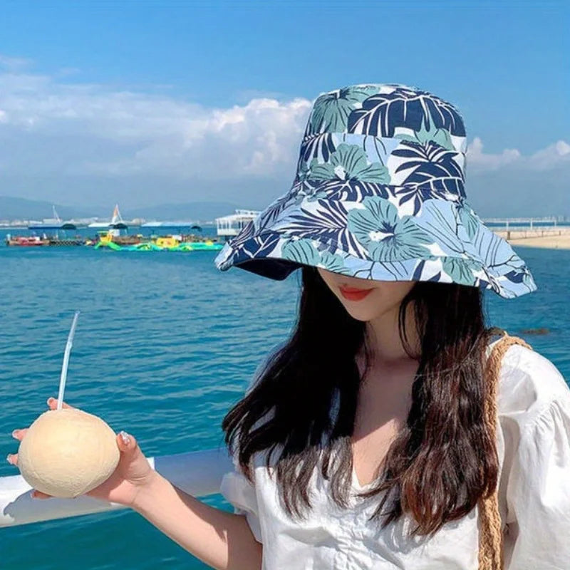 Bohemian Reversible Bucket Hat - Oversized Floral Print Sun