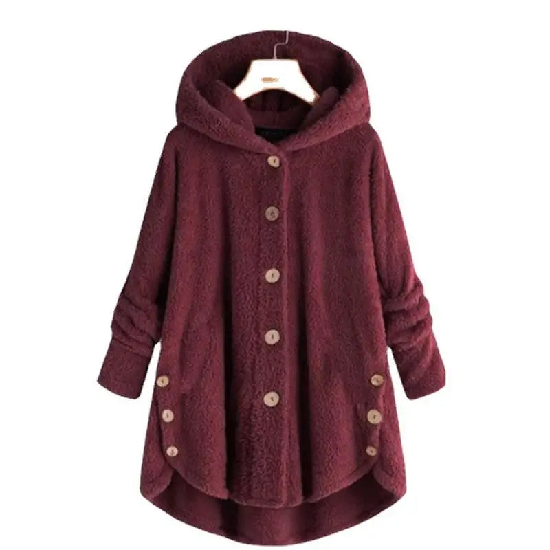 Winter Button Coat, Loose, Hooded, Plush Coat in 6 Colors