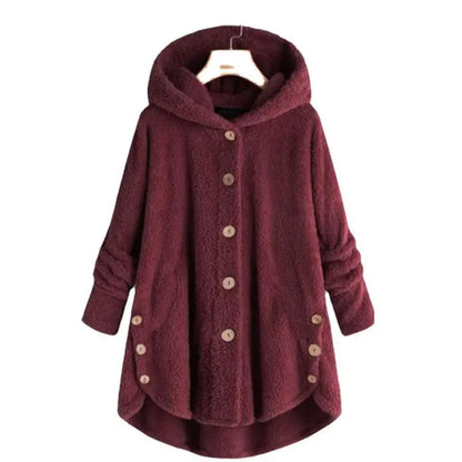Winter Button Coat, Loose, Hooded, Plush Coat in 6 Colors