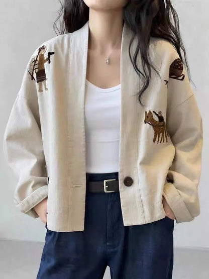 Heavy Embroidered Vintage Jacket Ethnic Style Loose Casual Shirt-Jacket for Spring/Fall Boho Chic
