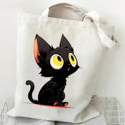 Anime Black Cat Print Canvas Bag USE AS A GIFT BAG---WHY USE PAPER?  THE BAG CAN BE PART OF THE GIFT!!