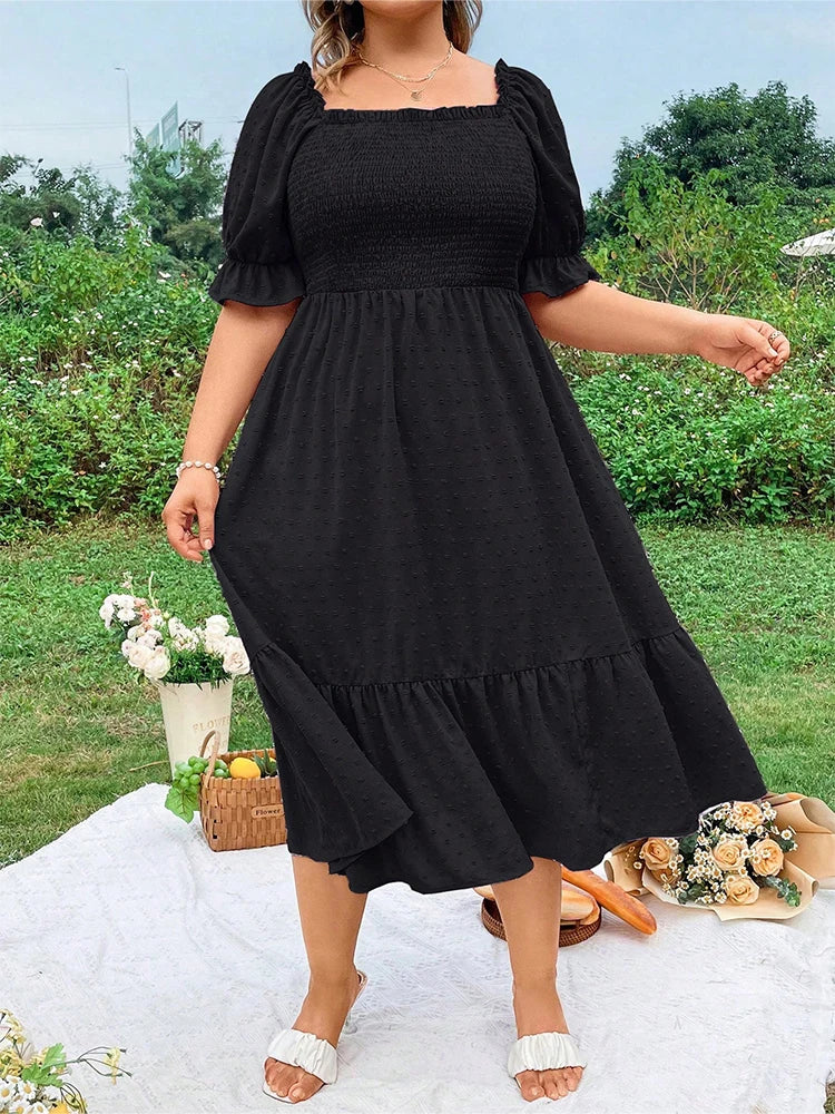 Romantic Summer Dress to Sizes 4XL and available in other colors.  Puff Sleeves tie in back