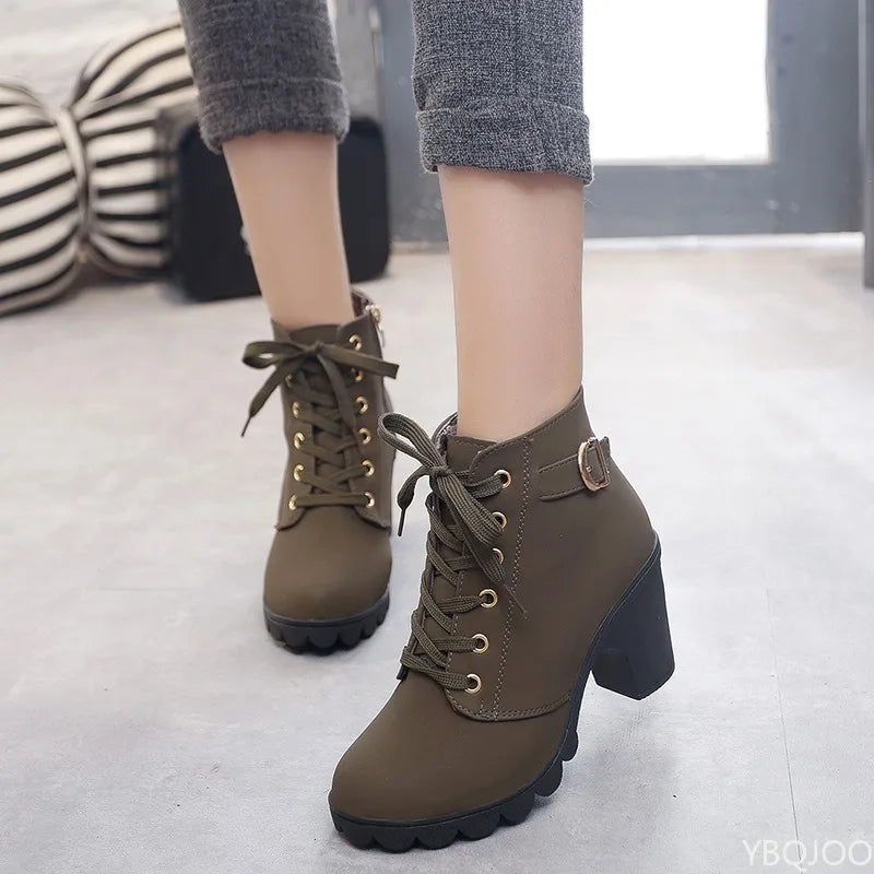 Versatile Lace-up and Zip-Up High Square Heeled Boots in a Variety of Colors
