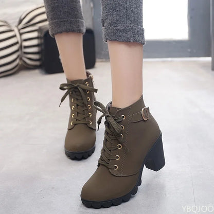Versatile Lace-up and Zip-Up High Square Heeled Boots in a Variety of Colors