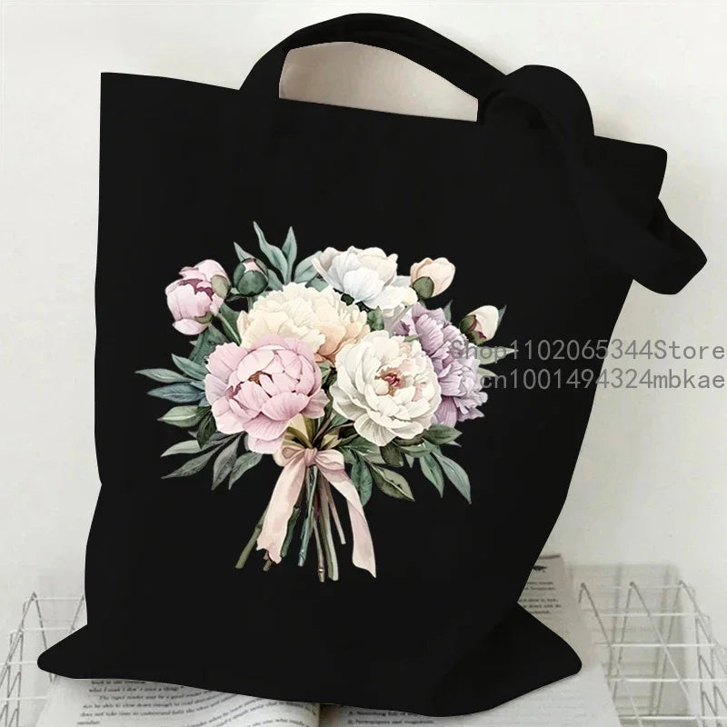 Aesthetics Peony Graphic Canvas Tote Bag . ALSO GREAT FOR GIFT BAG---WHY USE PAPER????