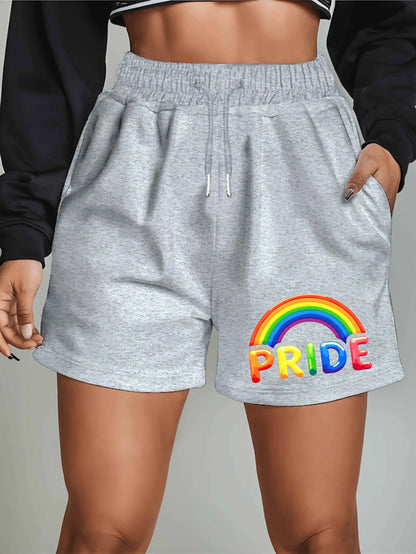 Summer Rainbow Print Shorts, Elastic Waistband with drawstring, Pockets, Sweat-Wicking and Breathable