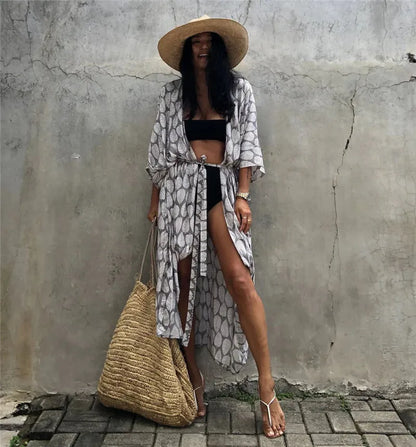 Women's Plus Size Long Cover-up Tie Front Beachwear
